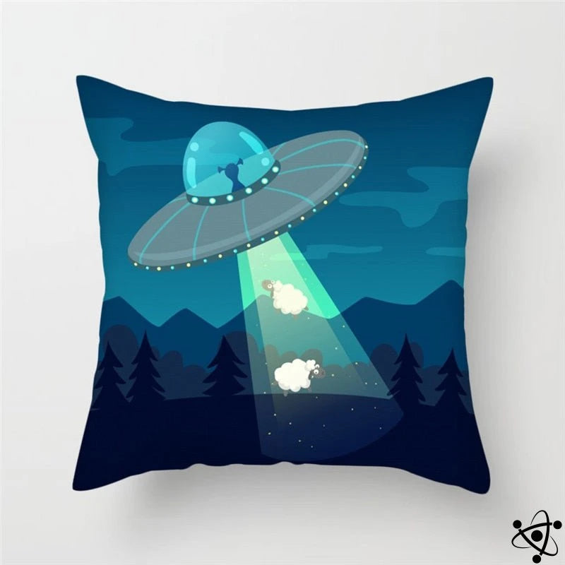 Alien Cartoon Style Cushion Cover Science Decor