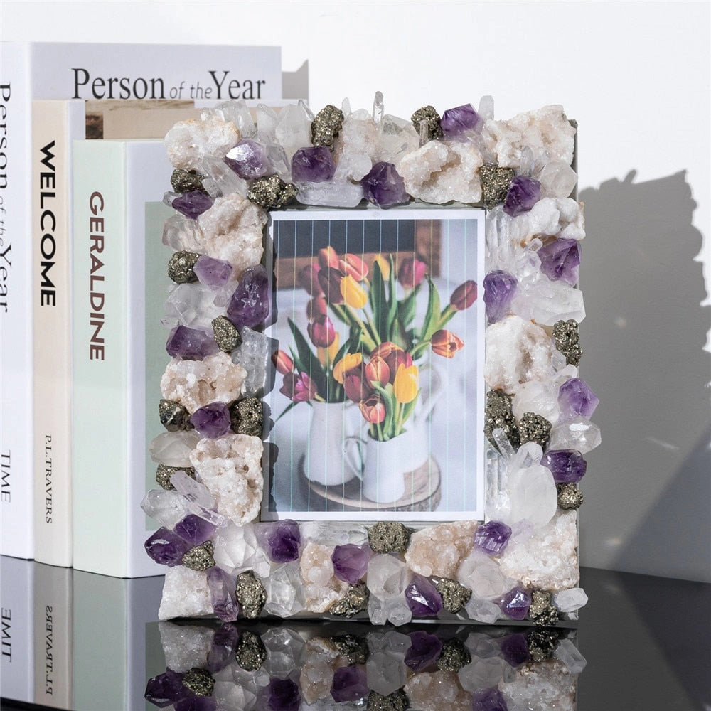 Amethyst Pyrite Agate Crystals Photo Frame Science Decor