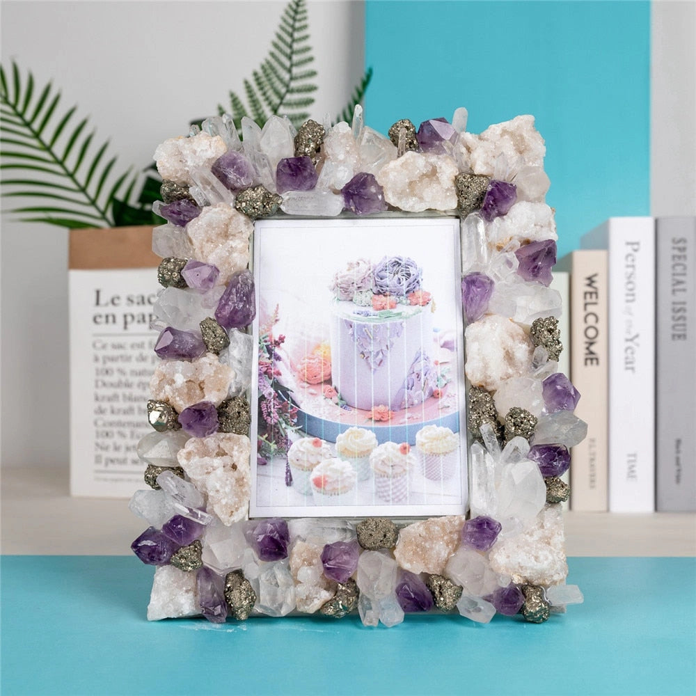 Amethyst Pyrite Agate Crystals Photo Frame Science Decor