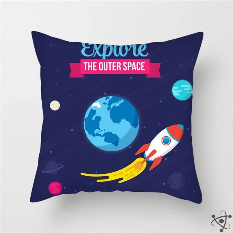 Explore the Outer Space Cartoon Style Cushion Cover Science Decor