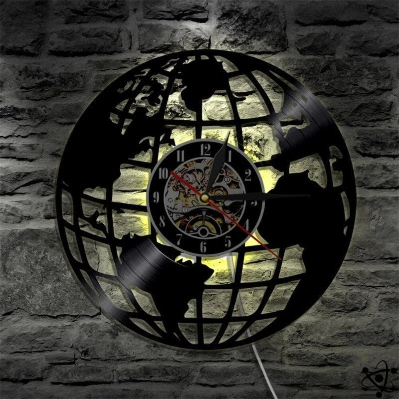 Original Wall Clock Led World Map Science Decor