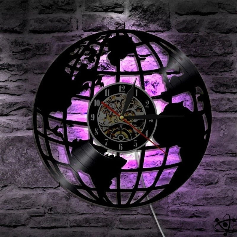 Original Wall Clock Led World Map Science Decor