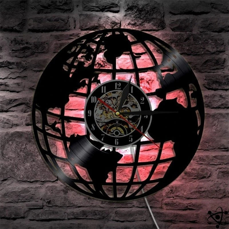 Original Wall Clock Led World Map Science Decor