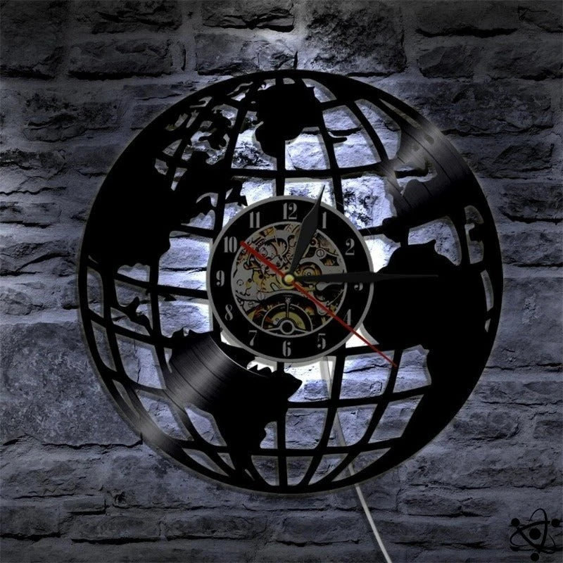 Original Wall Clock Led World Map Science Decor