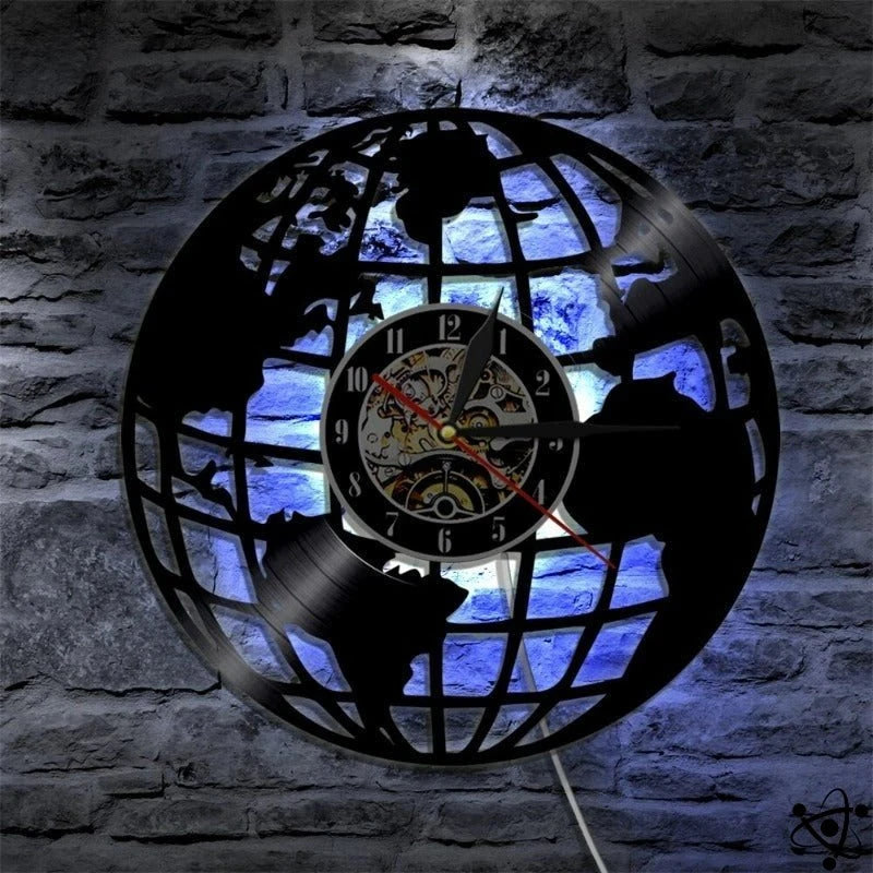 Original Wall Clock Led World Map Science Decor