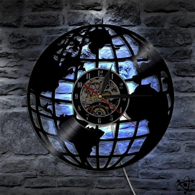 Original Wall Clock Led World Map Science Decor