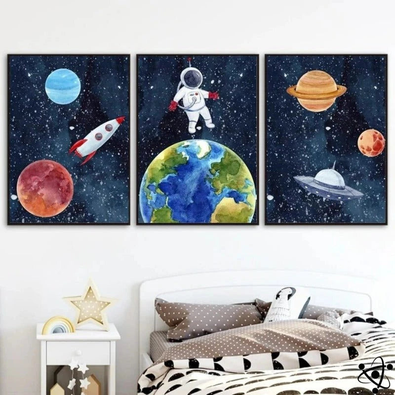 Poster Paint Children Astronaut & Earth Science Decor