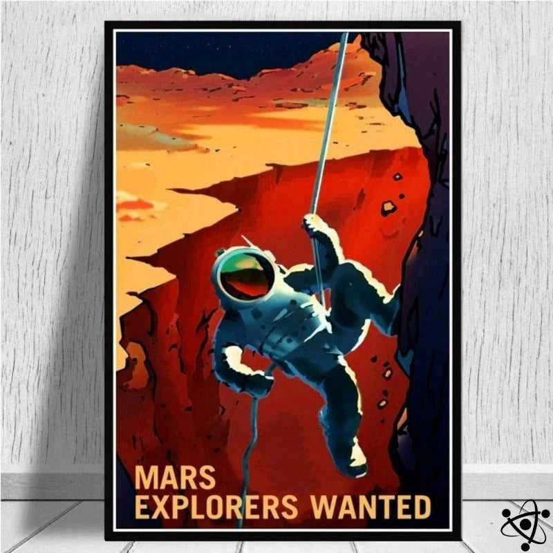 Poster Retro Astronaut On Mars Science Decor