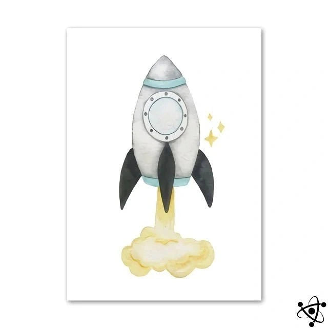 Poster Watercolor Rocket Takeoff Science Decor