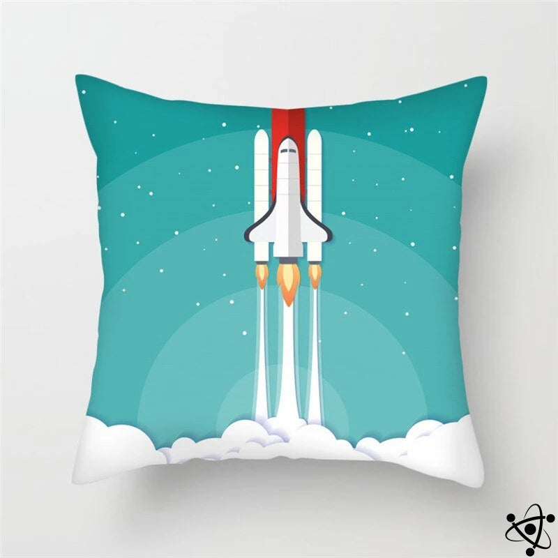 Rocket and Stars Cartoon Style Cushion Cover Science Decor