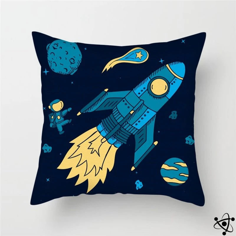 Space Rocket Cartoon Style Cushion Cover Science Decor