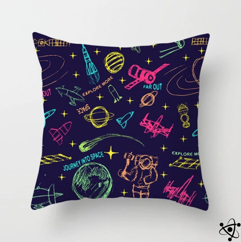 Space World Cartoon Style Cushion Cover Science Decor