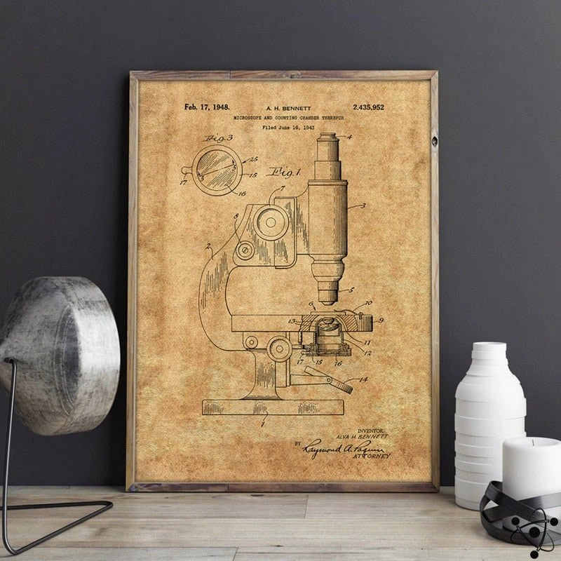 Vintage Microscope Scientist Poster Science Decor