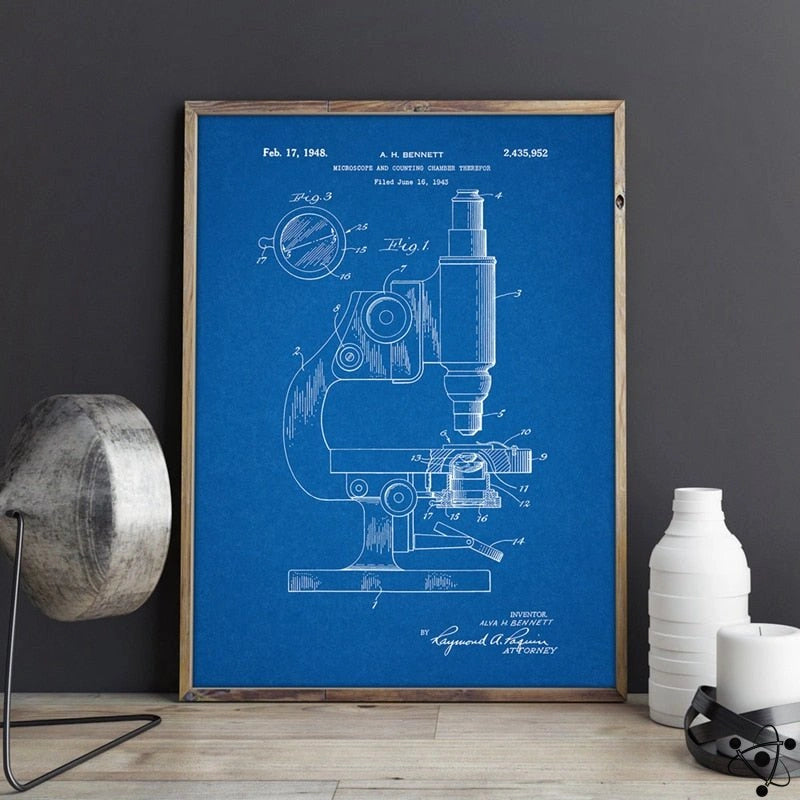 Vintage Microscope Scientist Poster Science Decor