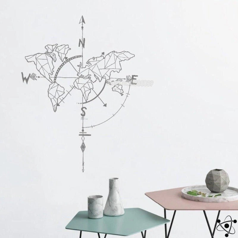World Map Compass Stickers Science Decor
