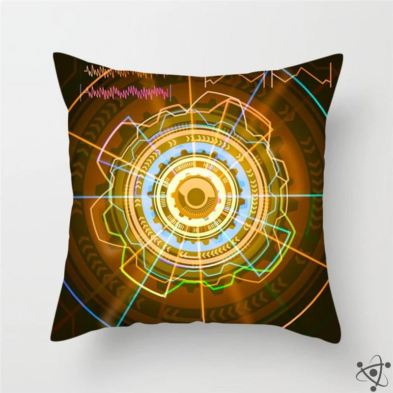 Abstract Space Reactor Cartoon Style Cushion Cover Science Decor