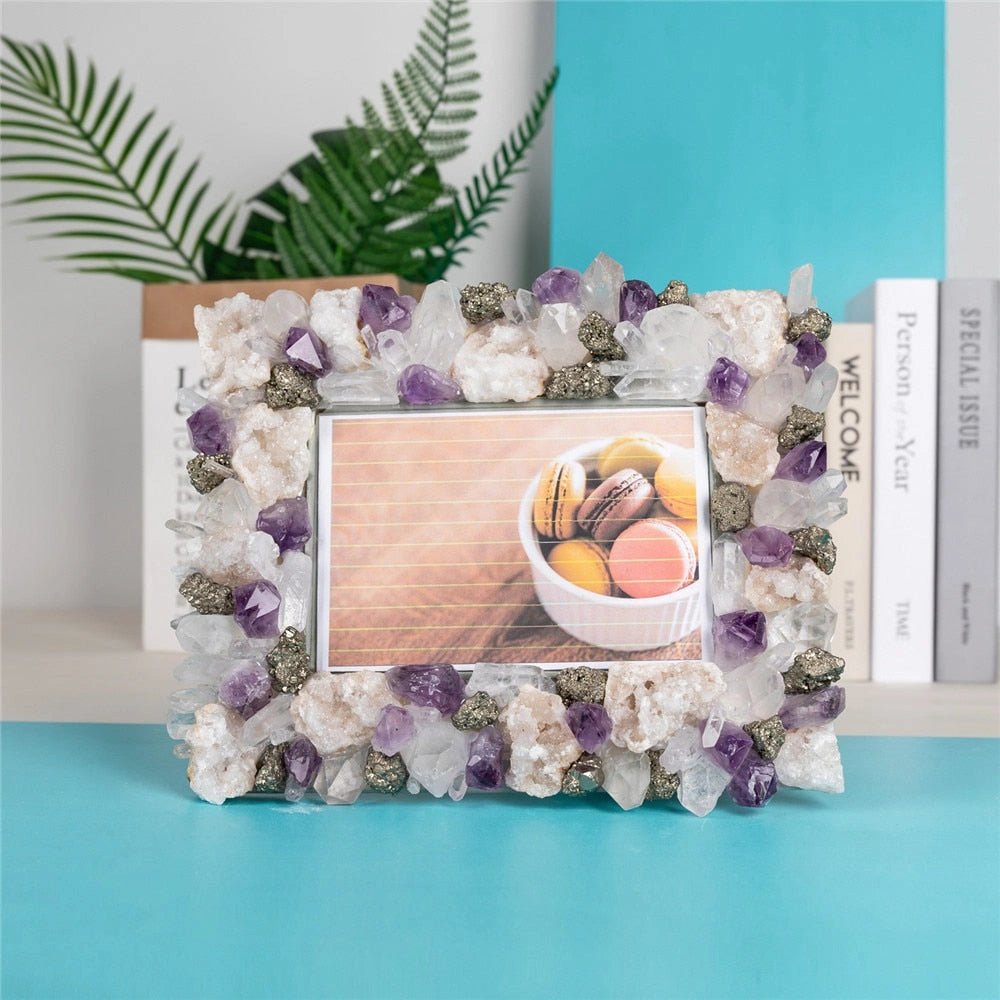 Amethyst Pyrite Agate Crystals Photo Frame Science Decor