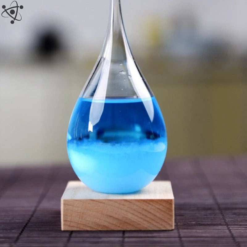 Crystal Water Drop Storm Glass with Wood Base Science Decor
