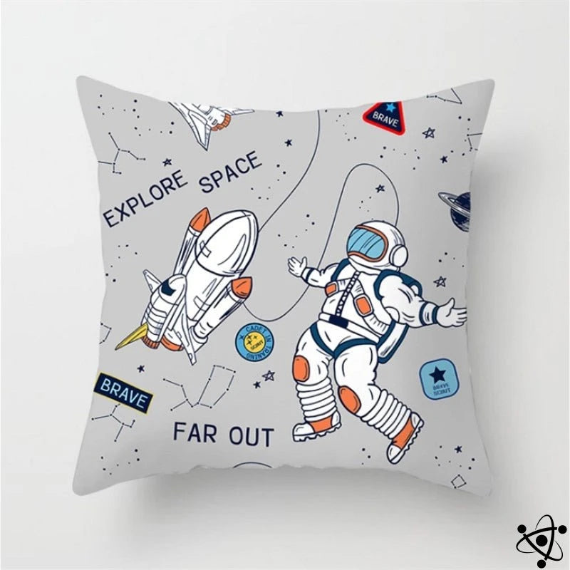 Far Out Space Cartoon Style Cushion Cover Science Decor