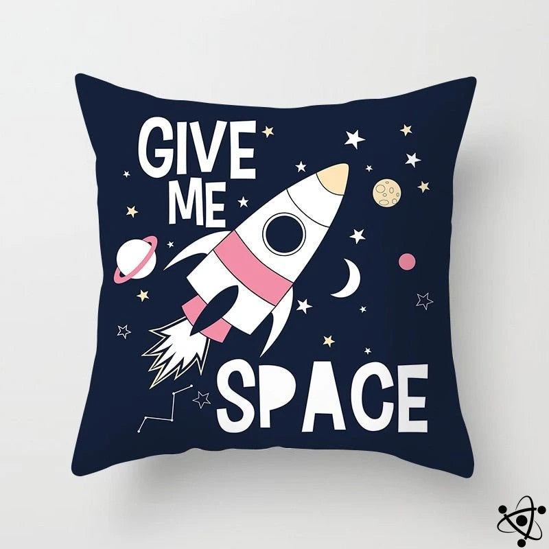 Going to Space Cartoon Style Cushion Cover Science Decor