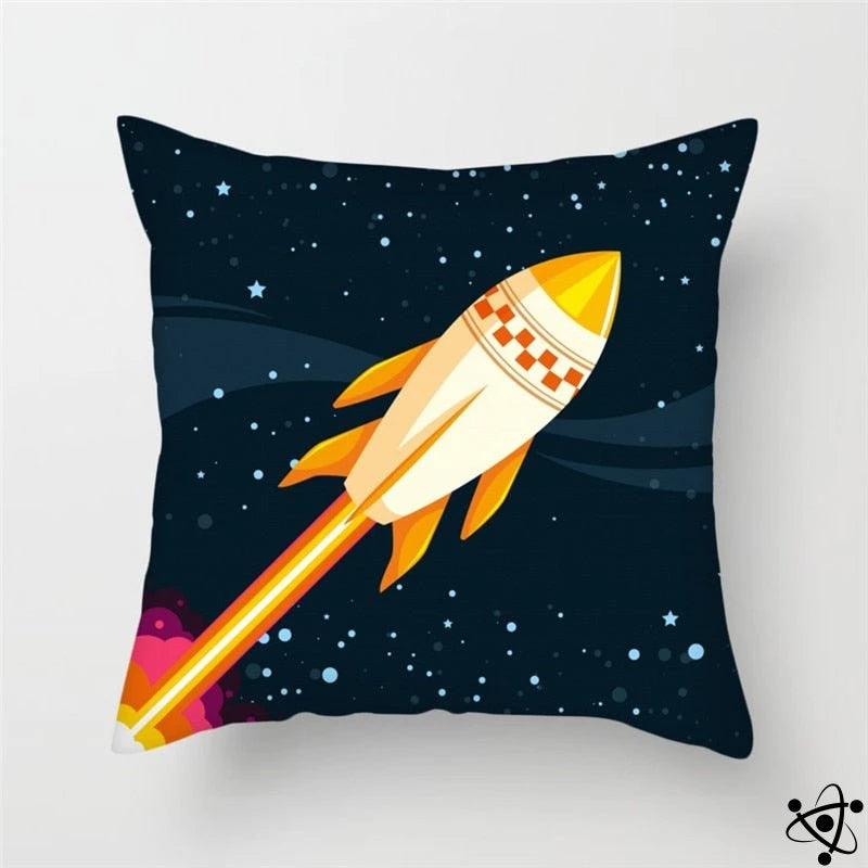 Golden Rocket Cartoon Style Cushion Cover Science Decor