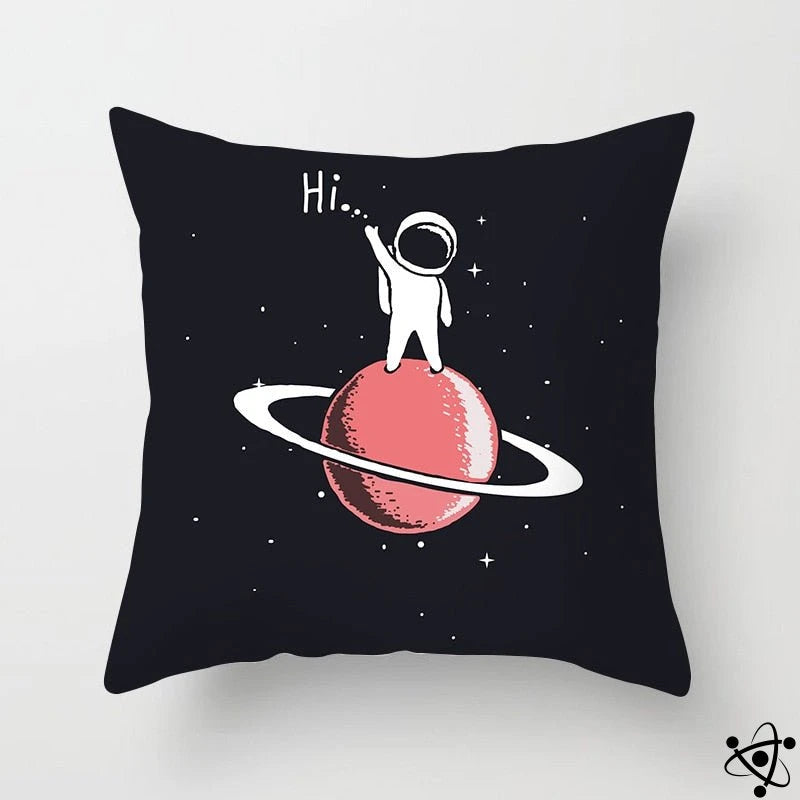 Hi Astrounaut Cartoon Style Cushion Cover Science Decor