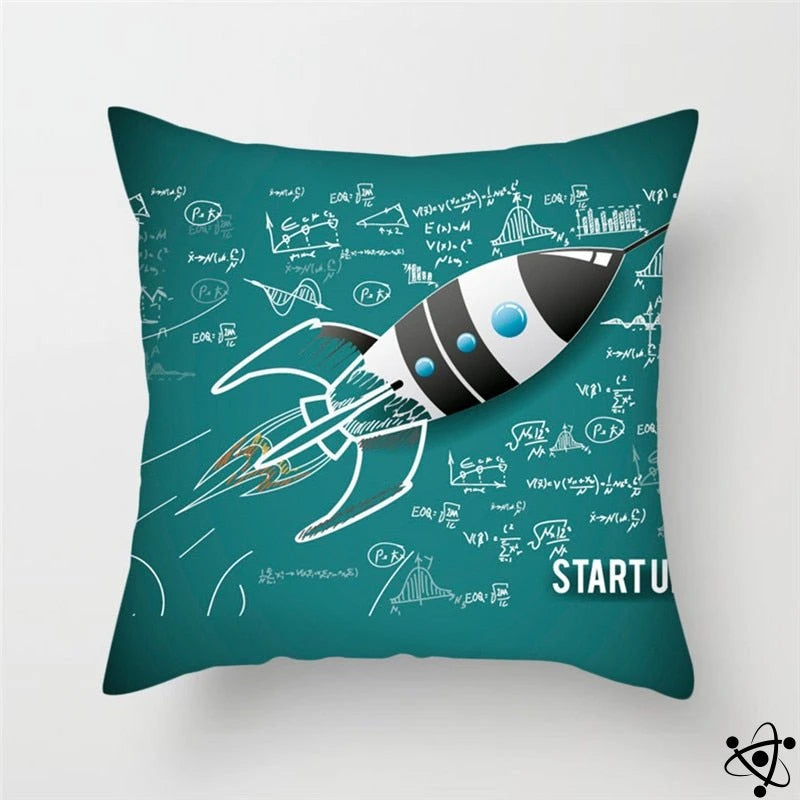 Mathematic Rocket Cartoon Style Cushion Cover Science Decor