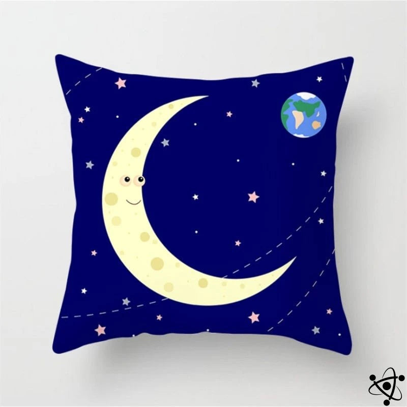 Moon Crescent Cartoon Style Cushion Cover Science Decor
