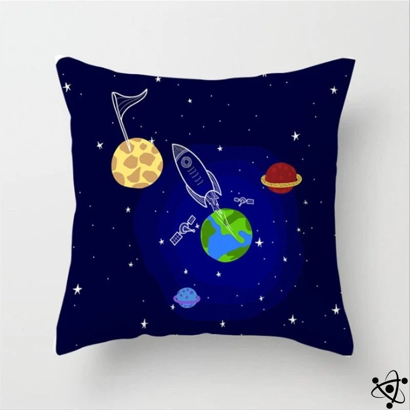 Moon Goal Cartoon Style Cushion Cover Science Decor