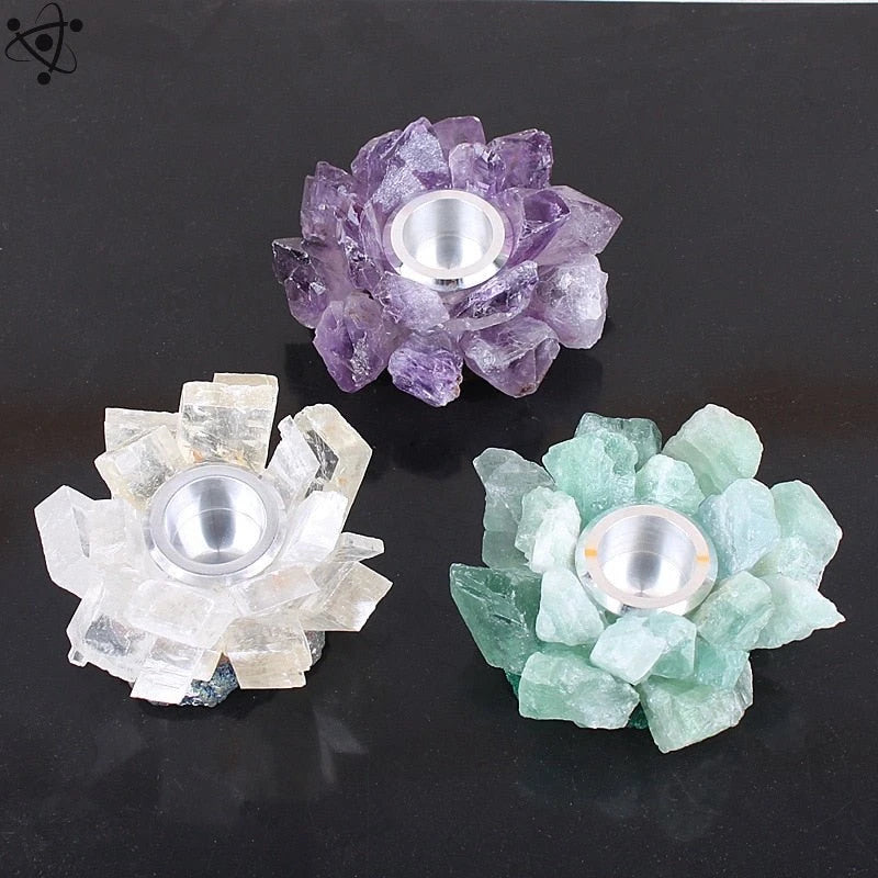 Natural Crystal Candle Fluorite Amethyst Stone Science Decor