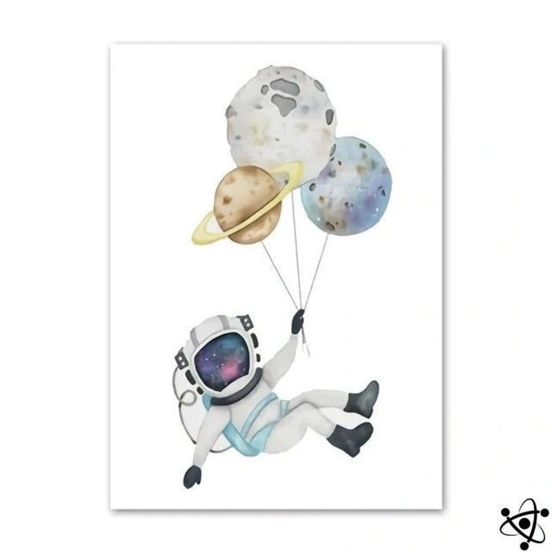 Poster Astronaut And Planets Water Watercolor Science Decor
