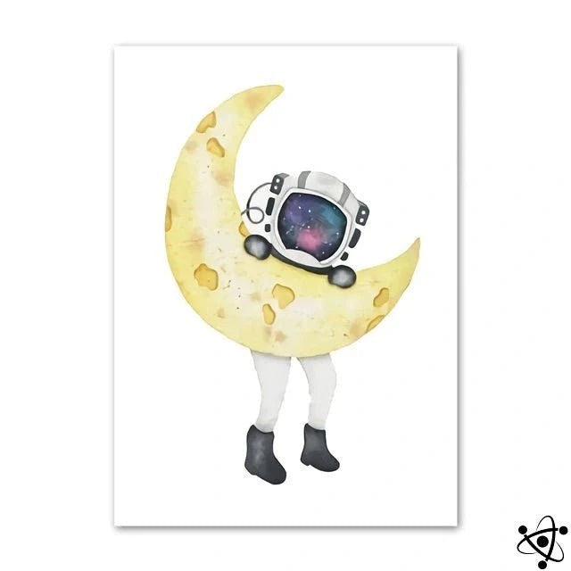 Poster Astronaute Half Moon Watercolor Science Decor