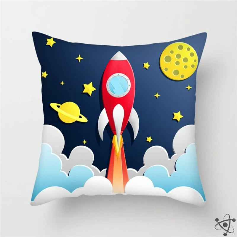 Rocket Lift Off Cartoon Style Cushion Cover Science Decor