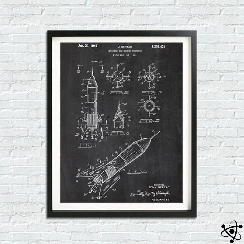 Scientific Poster Rocket Patent Science Decor