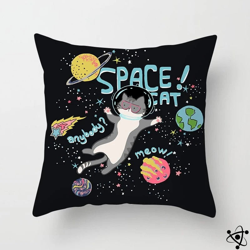 Space Cat Cartoon Style Cushion Cover Science Decor