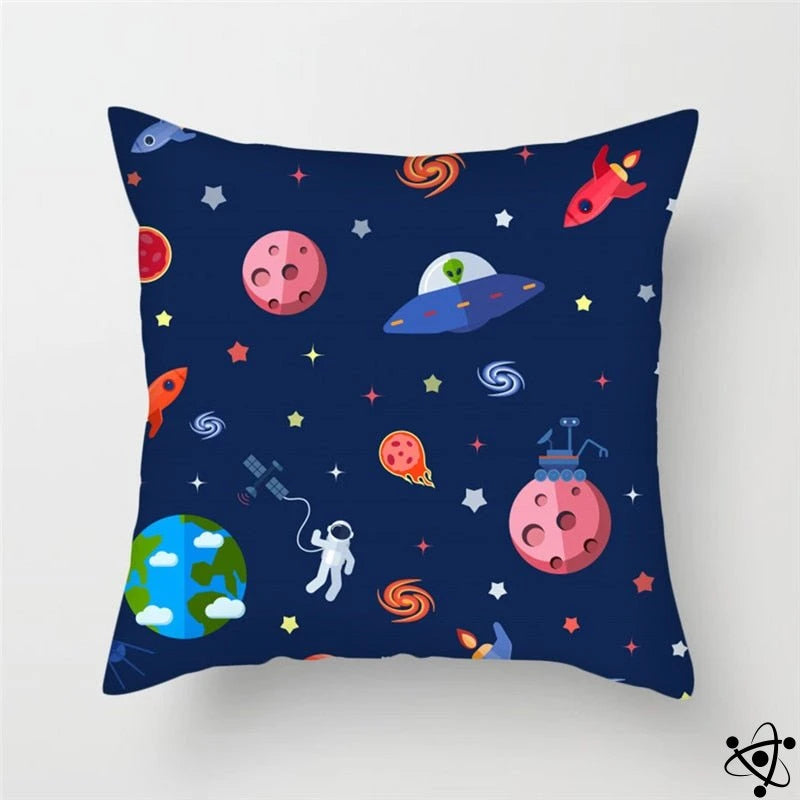 Space Exploration Cartoon Style Cushion Cover Science Decor