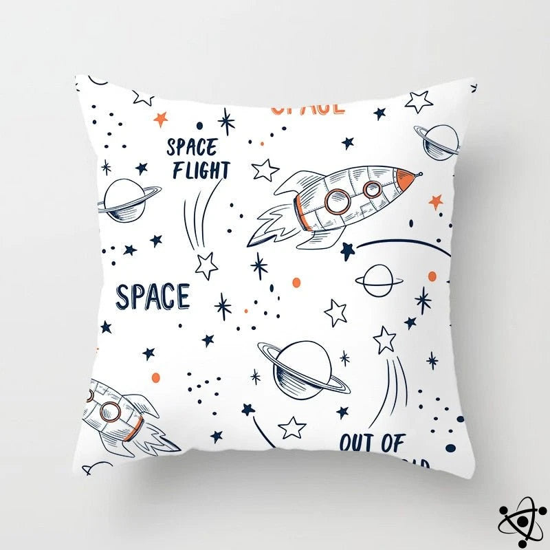 Space Flight Cartoon Style Cushion Cover Science Decor