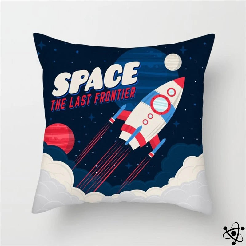 Space The Last Frontier Cartoon Style Cushion Cover Science Decor