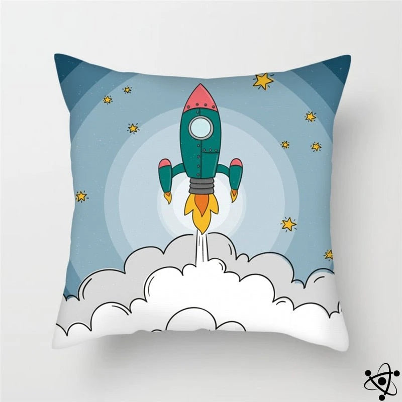 SpaceCraft Rocket Cartoon Style Cushion Cover Science Decor