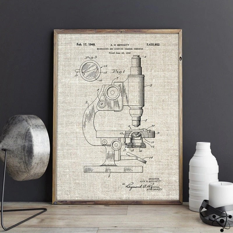 Vintage Microscope Scientist Poster Science Decor